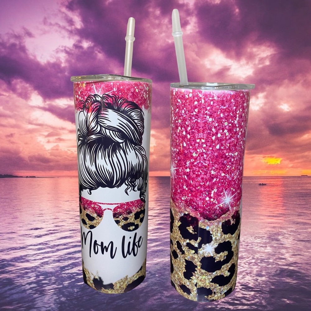 Mom Life Cheetah Tumbler with Lid and Plastic Straw 20 oz., Stainless …